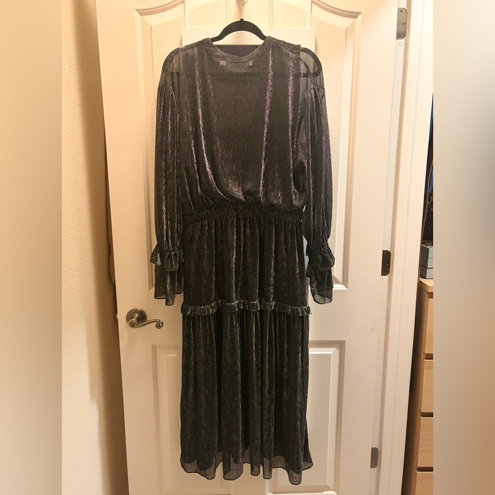 IRO Rolienae Ruffled Metallic Chiffon Midi Dress - Picture 4 of 9
